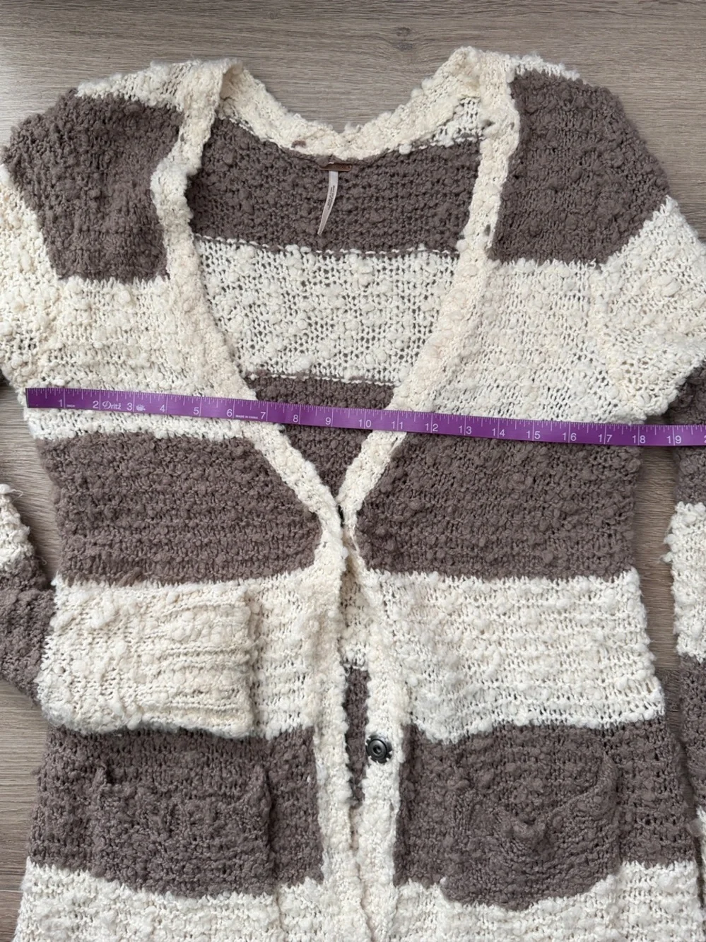 Free People Cream & Brown Striped Open-Front Cardigan